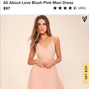Lulus All About Love blush bridesmaid dress